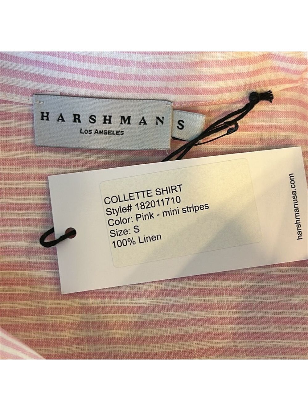 NWT Harshman Collette Shirt Pink Stripe 100% Linen Size Small - Picture 5 of 9